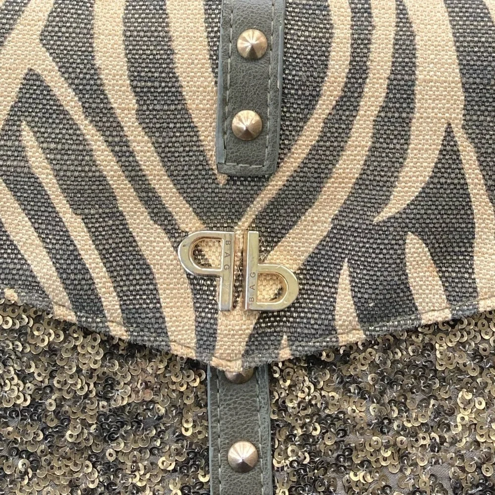 Pinko Shoulder Bag Clutch Animal Print and Sequins with Goldtone Chain